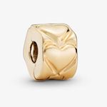 Pandora New (2) 14k Yellow Gold Heart Clip Charm - 750243 (set of 2) plus GIFT Photo 0