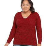 Torrid 2X Sweater Tunic V-Neck Pullover Red Black Slits Modest Preppy Capsule Photo 0