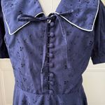NWT British Retro Florence Navy Broderie Anglaise 50s Style Dress UK 14 US 10 Blue Photo 6