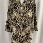 Figueroa and Flower New  Snake Paisley Print Mix Button Down Blouse Tan Photo 4