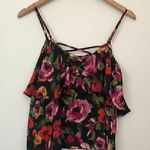 Paper Crane Black Pink Red Green Floral Flounce Tiered Boho Crop Top Tank Blouse Photo 5