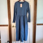 Fashion Ribbed Knit Midi Dress Long Sleeve Casual Everyday Dress Large Blue Photo 6