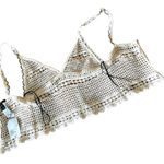 Forever 21 NWT Crochet Knit Top Sleeveless Zip Back Cream Ivory Black Size M Photo 3