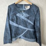 VTG Cheetah Denim Cut Out Blouse Blue Size 14 Photo 4