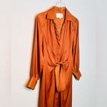 Brochu Walker  Madsen Turmeric Copper Brown Orange Satin Front Tie Midi Dress Photo 6