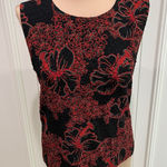 Chico's Vtg  Acetate Floral Tank Top Shell Size 1‎ Black & Red Holiday Old Money Photo 0