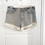 Free People Lace Trim Distressed Denim Shorts Photo 3