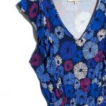 Loft Fireworks Flare V Neck Dress Womens S Rayon Spandex Blue White Stretch Photo 1