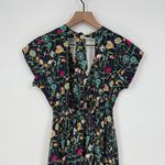 BETINA Floral Print Maxi Dress Deep V Neck Smocked Waist Tie Back Navy Black Photo 6