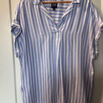 Gap V-Neck Top Blue White Stripe Cuff Sleeve Blouse Summer Coastal Beach Light Photo 0