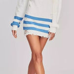 Ser.o.ya Distressed Striped Sweater White Blue Striped Oversized Knit Size M Size M Photo 0