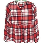 Altar'd State Altar’d State Red Plaid Button Front Peplum Flannel Shirt Long Sleeve Boho Small Photo 0