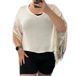 Hollister  (OS) Cream Lace Tassel Fringe Sleeve Loose Fit Knit Poncho Top Photo 8