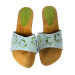 Sanita Danish Clogs Womens 9 Blue Green Suede Wood Heel Slide Sandals 3D Flowers Photo 7