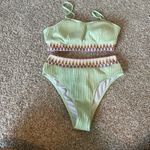 Amazon Light Green Ribbed High Waisted Adjustable Strap Bikini Set XL Photo 1