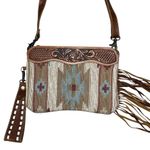 Myra Bag Brown Hand Tooled Tassels Crossbody Handbag Clutch Purse Photo 2