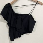 ZARA Black Ruffled Asymmetrical Cropped Tank Top Size Medium Photo 6