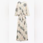 ZARA Wrinkled Effect Printed Satin Maxi Dress in Ecru & Sage Green Size Medium Photo 6