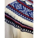 Talbots  Sweater Womens‎ Large White Fringed Fair Isle Lambswool Blend Pullover Photo 3