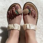 Boutique Pearl pineapple satin stretchy strap sandals 7 Photo 1