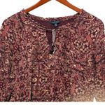 Lucky Brand  Boho Floral Paisley BabydollTop 1X‎ Maroon Tassel Tie Peasant Hippie Photo 2