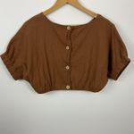 Miou Muse Brown Crop Top Button Back Short Sleeve Blouse‎ Size M Size M Photo 1