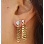 Boutique Solitaire Curb Chain Drop Earrings | Yellow Gold Filled Photo 9