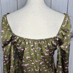 Lush Clothing Lush Feel So Lucky Satin Long Sleeve Romantic Blouse Size S Green Pink Photo 8