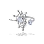 Korean Vintage Zircon Spider Web Silver Open Ring Photo 7