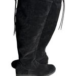 Adam Tucker Black Suede Knee Boots Kody Round Toe 1/2 Zip Low Heel Womens Size 8 Photo 0