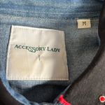 Vintage 80s Rhinestone Western Chambray Denim Shirt Medium Cowgirl Rodeo Glam Blue Photo 9