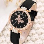 Luxury Watch Ring Necklace Earrings Rhinestone Butterfly Fashion Wristwatch Gold Photo 1