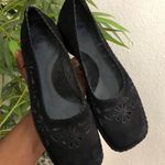 Y2K Whimsygoth dark academia Black suede leather ballet ballerina flats loafers square toe 1” platform wedges heels with cut out design Photo 0