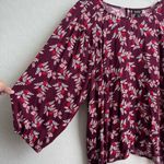 a.n.a . Maroon Floral Blouse 3/4 Balloon Sleeve XXL Photo 1