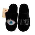 Black slip on slippers with Graphic Eye design “Sparkle” Size M Photo 0