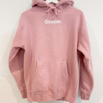 Glossier Original Pink Hoodie Pullover Sweatshirt Cozy Fleece Loungewear Small Photo 0