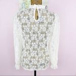 SheIn Coquette Sheer Lace Ruffle Mock Neck Long Sleeve Blouse Cream Small Photo 6