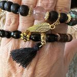 Beaded Angel Wing Bracelet Duo Set Black Photo 0