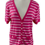 CHAPS NEW  Women’s XL Pink White Striped Button Up Cardigan Short Sleeve Cotton Photo 0