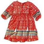 Emetla Orange and White Abstract Pattern Dress Photo 0