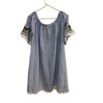 J Gee 2X Boho Peasant Tunic Dress Seersucker Embroidered Fringe Hem Off Shoulder Blue Size undefined Photo 4