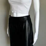 Vintage Black Leather High Rise Skirt With Back Slit Size 6 Photo 0