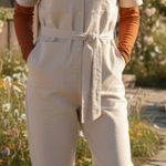 Tradlands Finn Short Sleeve Utility Jumpsuit Belted in Natural Canvas Medium Tan Photo 0