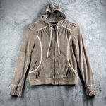 DKNY Active Womens Medium Black Velour Hoodie Taupe Full Zip Retro Vintage Y2K Photo 1