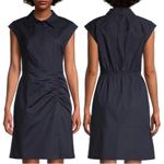 Milly • Maxwell Ruched Poplin Shirtdress navy cap sleeve sheath dress fitted Photo 12