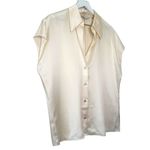 Vince  Silk Cap Sleeve Ruched Back Button Down Blouse Cream Size Large Photo 2