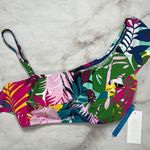 Bleu Rod Beattie  Ohe Shoulder Cropped Bikini Top Size 8 Floral Tropical Blue New Photo 1