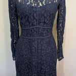 Adelyn Rae Navy Lace Illusion Long Sleeve Sheath Dress Sz S Photo 0