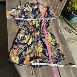 Lucca Couture Lucca Womens Romper Sz M Navy Blue Yellow Orange Floral Print Shorts Long Sleeve Photo 7
