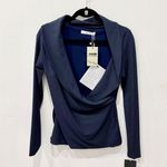 Chiara Boni NWT Lella Crepe Long Sleeve Blouse Midnight Blue Women's 42/ US 6 Photo 1